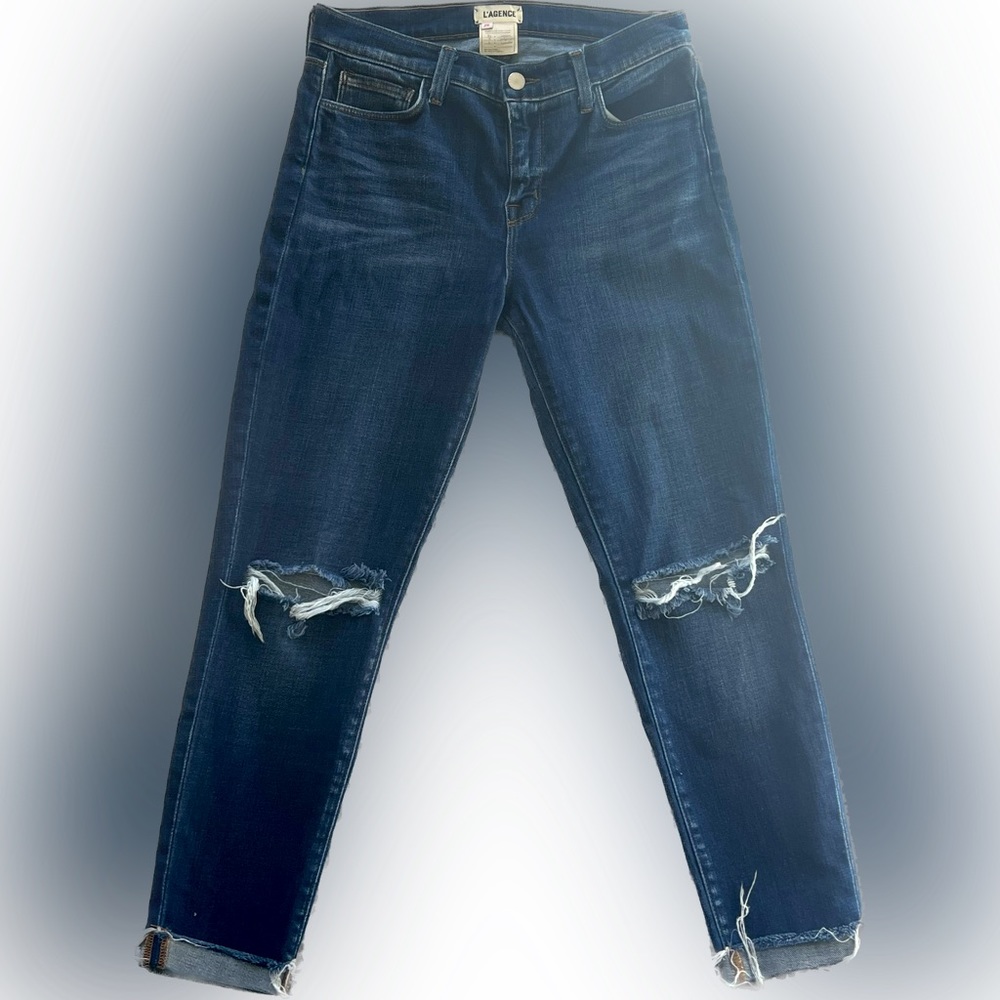 L’AGENCE Dark Denim Distressed Jeans Size 26